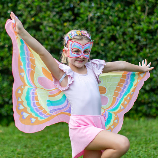 Pink Rainbow Butterfly Wings + Mask