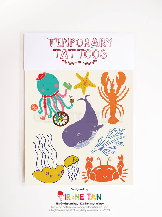 Octopus, Lobster, Whale, Crab, Jellyfish Temporary Tattoos