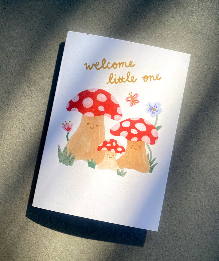 "Welcome Little One" Mushrooms - New Baby Card