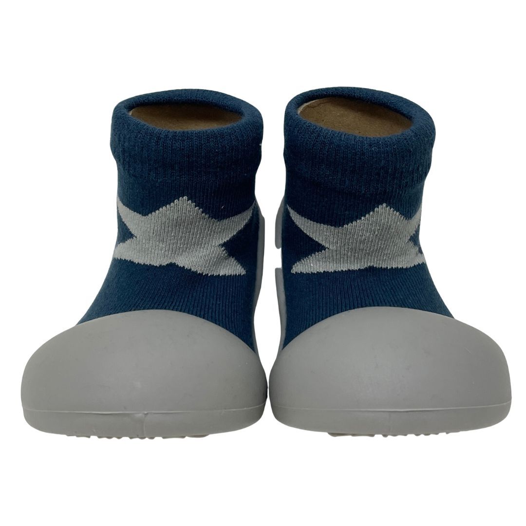 Rubber Soled Socks - Navy/Grey Star