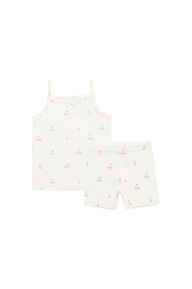 Bamboo Farley Singlet Pyjama Set - Cherry Love Parchment