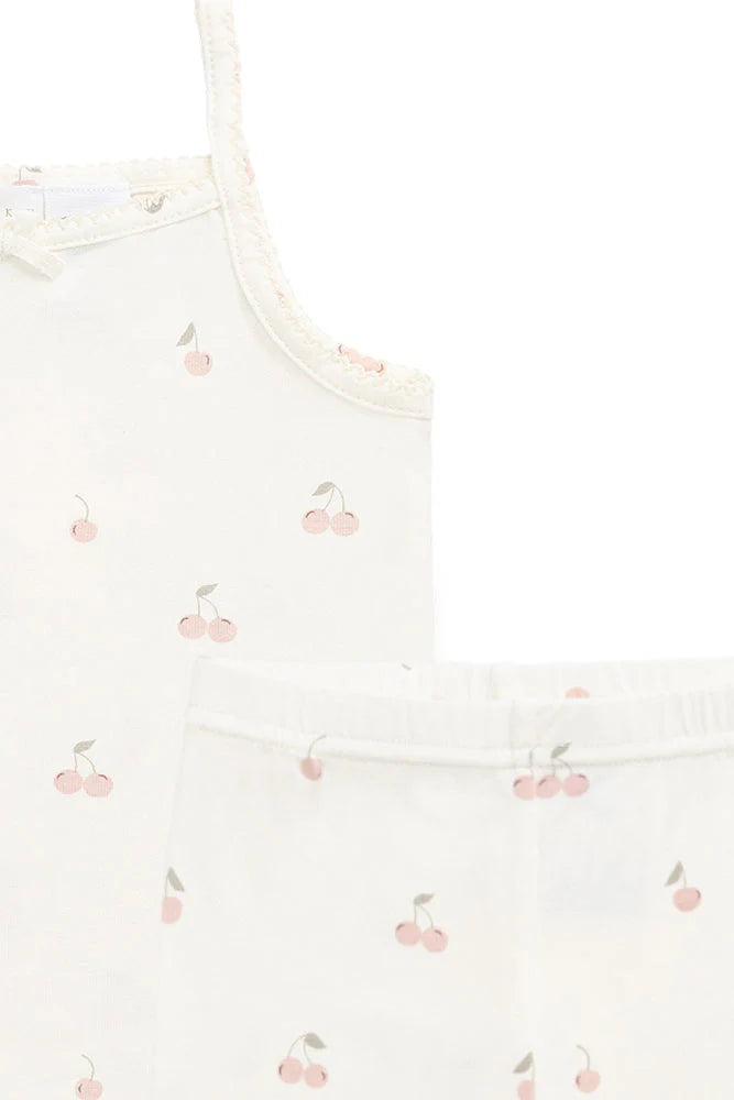 Bamboo Farley Singlet Pyjama Set - Cherry Love Parchment