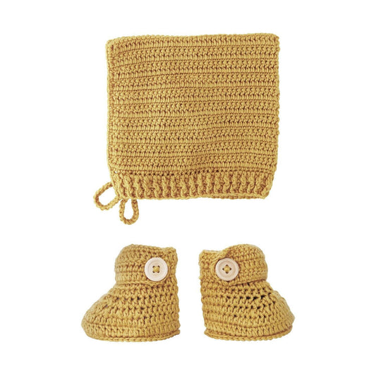 Crochet Bonnet & Bootie Set in Turmeric