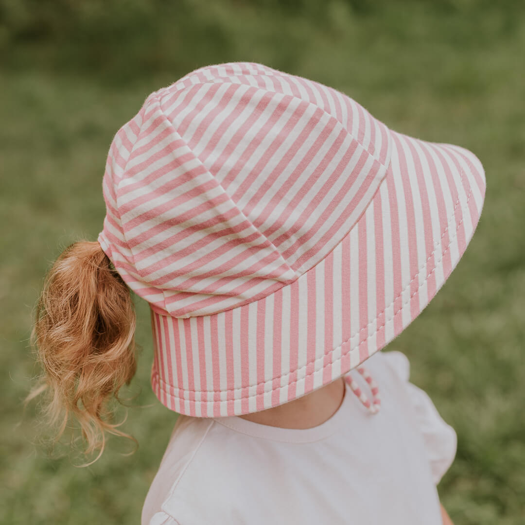 Kids Ponytail Bucket Sun Hat - Pink Stripe