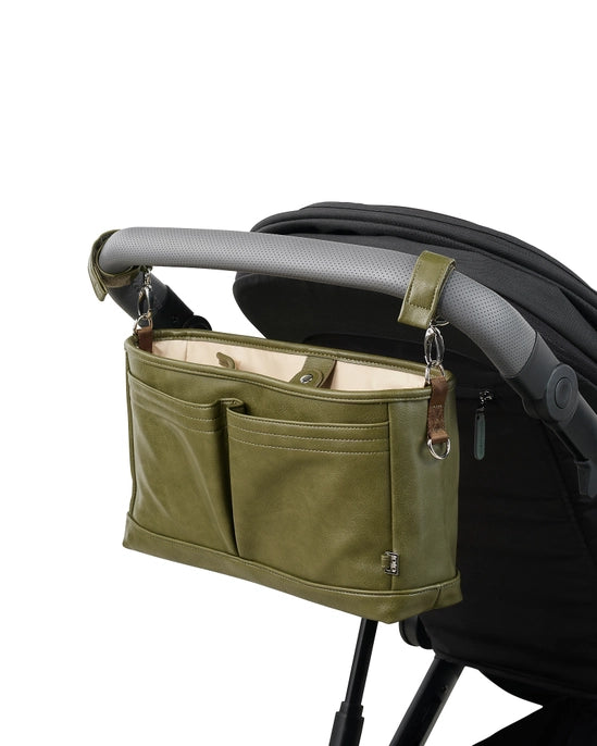 Vegan Leather Stroller Organiser/Pram Caddy - Olive