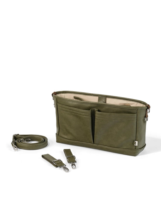 Vegan Leather Stroller Organiser/Pram Caddy - Olive