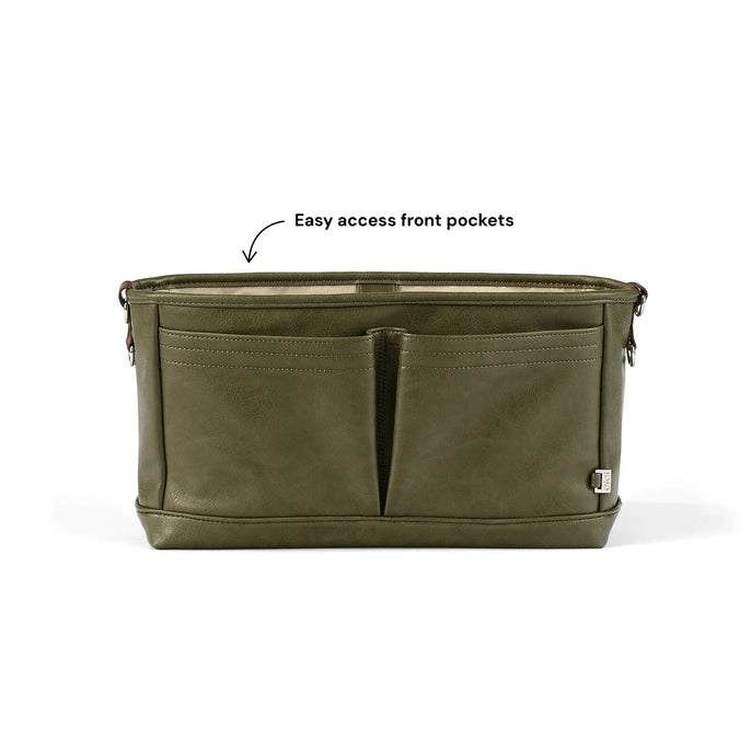 Vegan Leather Stroller Organiser/Pram Caddy - Olive