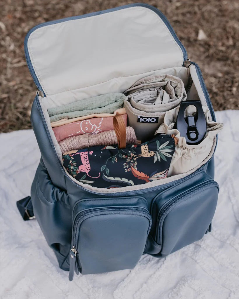 Stone Blue Faux Leather Nappy Backpack