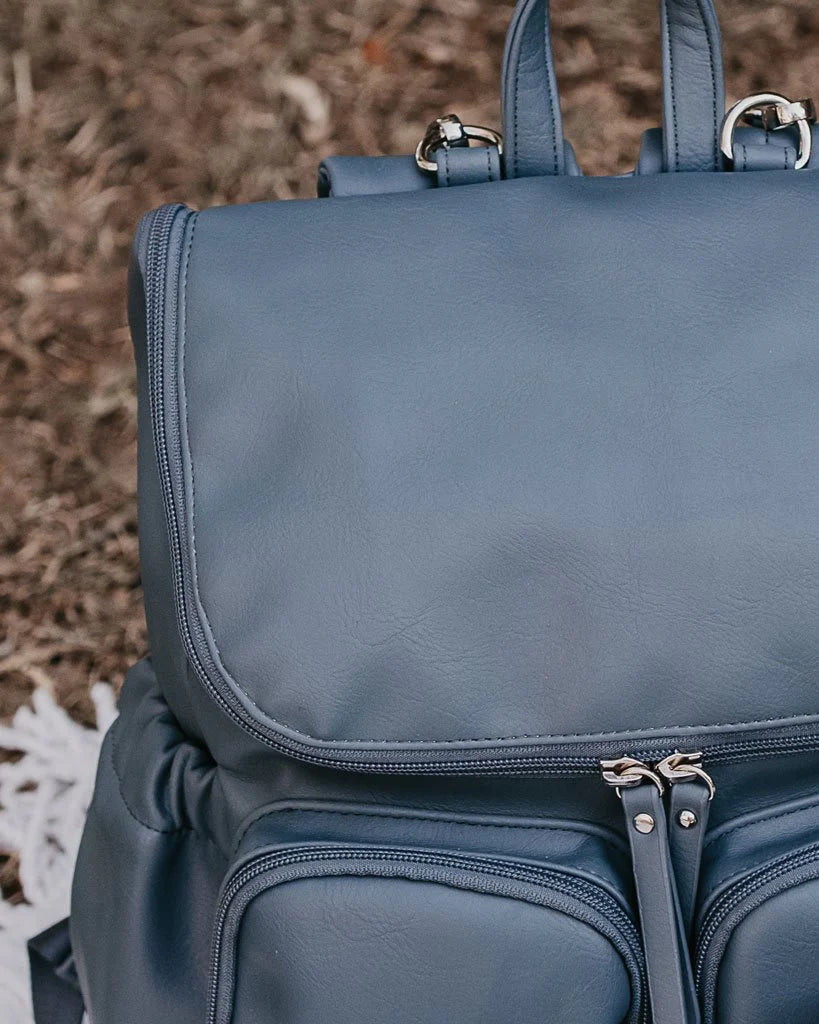 Stone Blue Faux Leather Nappy Backpack