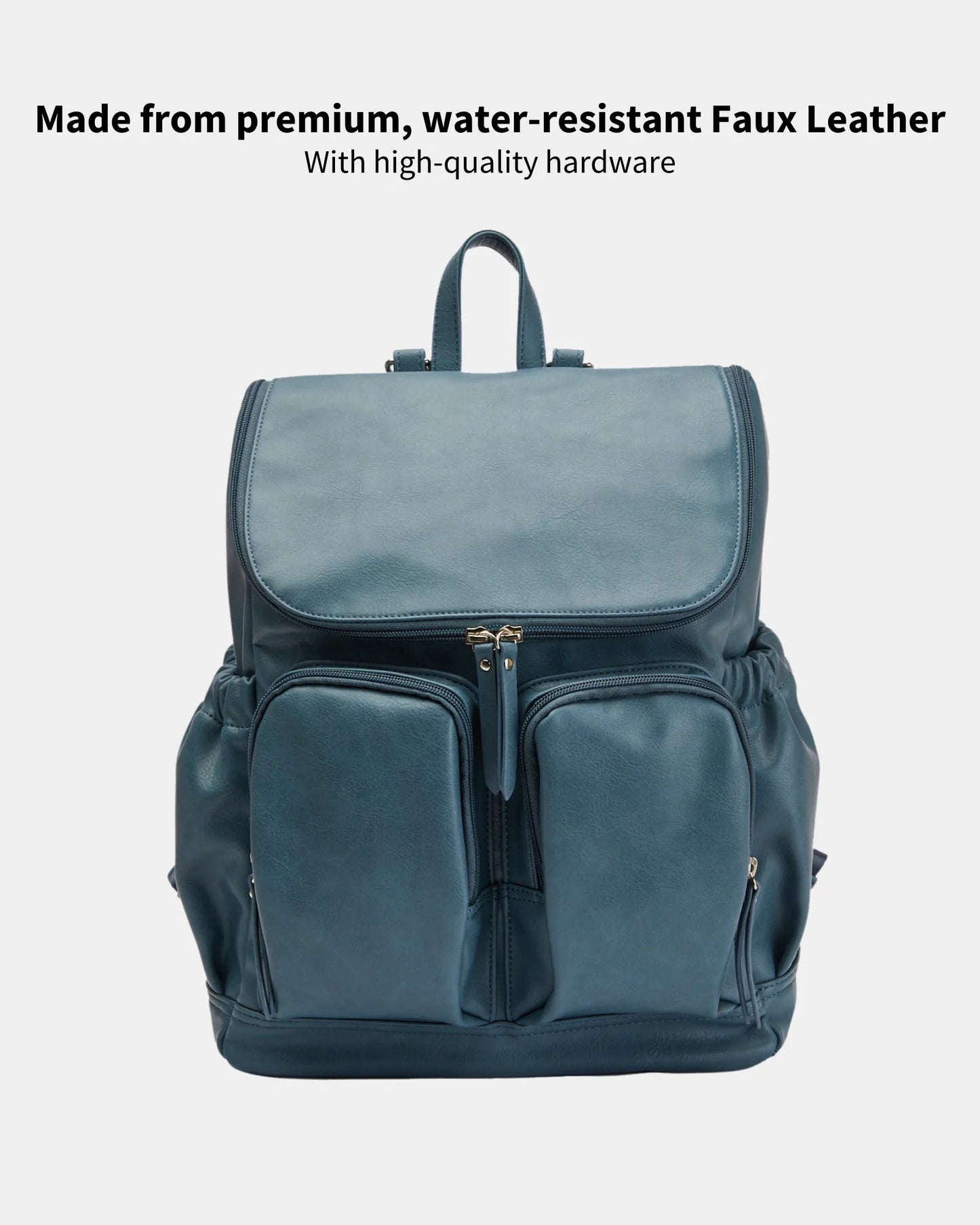 Stone Blue Faux Leather Nappy Backpack