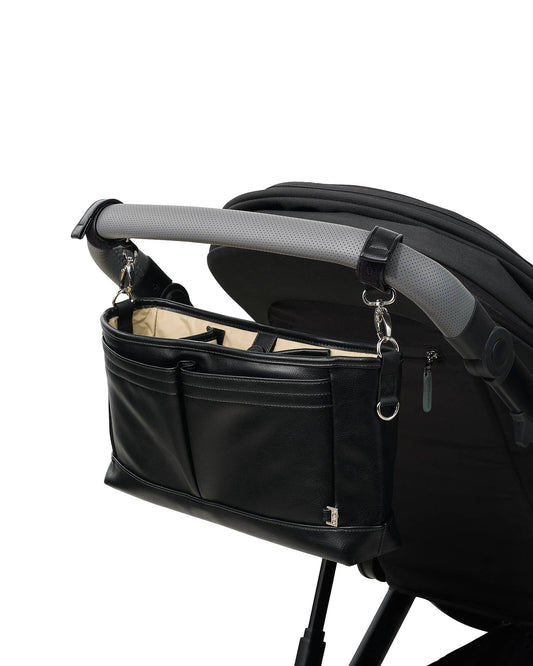 Faux Leather Stroller Organiser/Pram Caddy - Black