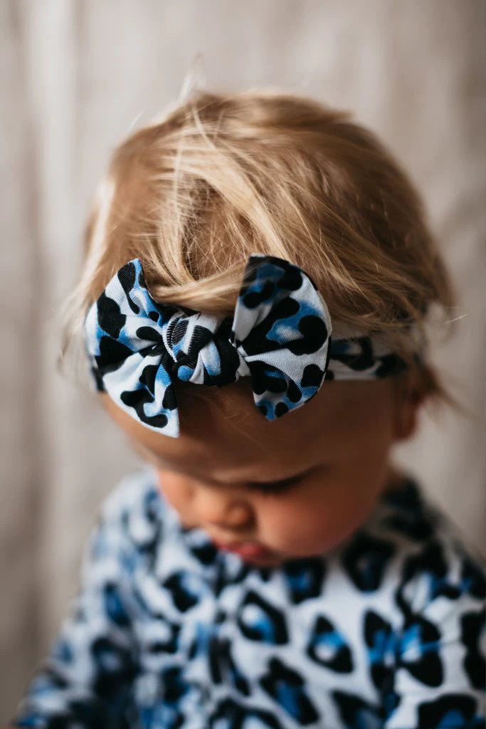 Blue Leopard Top Knot Baby Headband